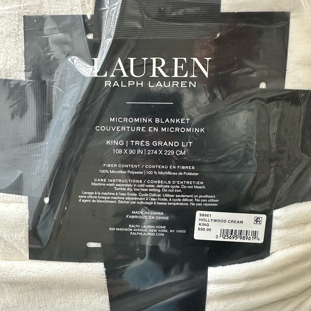 Lauren Ralph Lauren Hollywood Cream King Size Micromink Blanket - Picture 4 of 10
